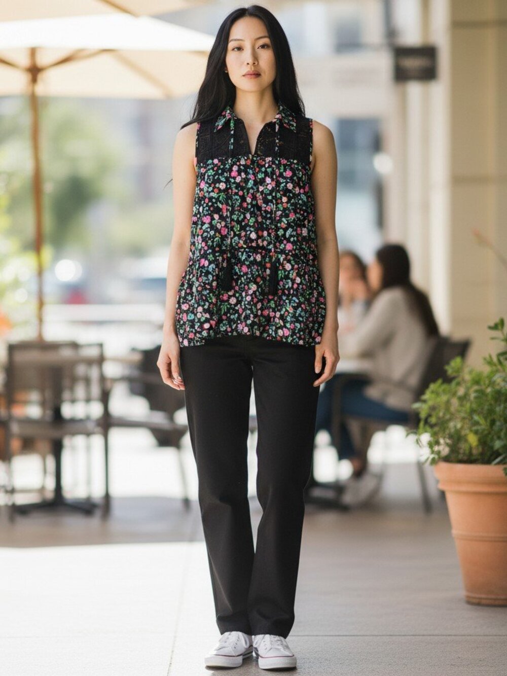 Kate Spade Greenhouse Floral Lace Yoke Sleeveless Top Size M
